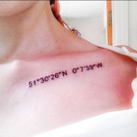 Tatuarse coordenadas en el hombro