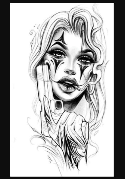 Dibujos para tatuar: chica con arma