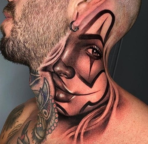 Tatuajes en el cuello: rostro femenino