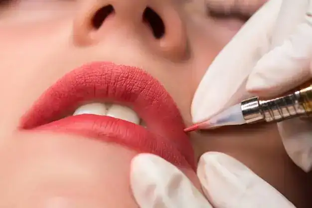 Practica de Micropigmentacion de labios como ejemplo. en una clase de Tattoo School Madrid